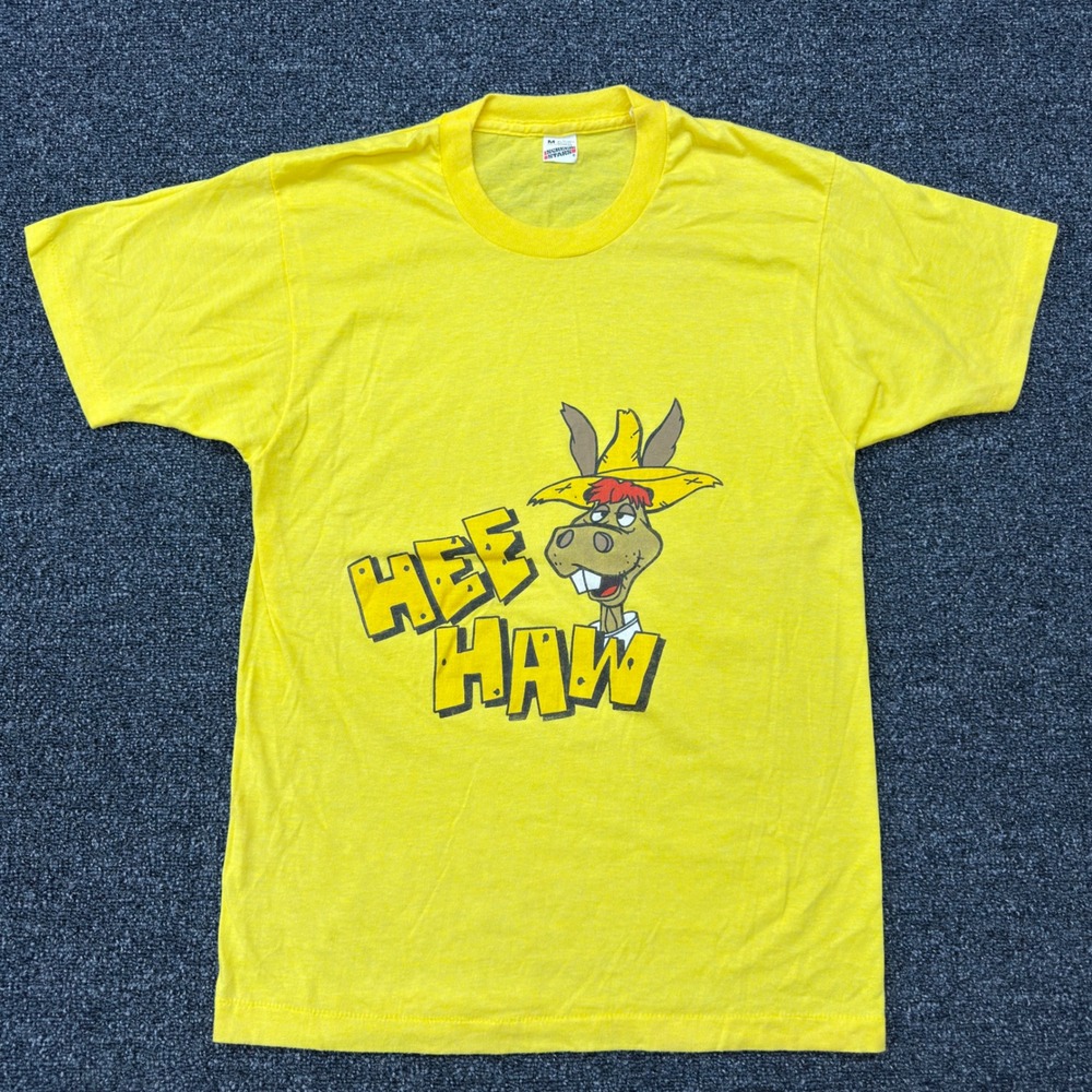 Vintage 80s Heeā Haw T Shirt Screen Stars Yellow Donkey Graphic Tee Mens M USA
